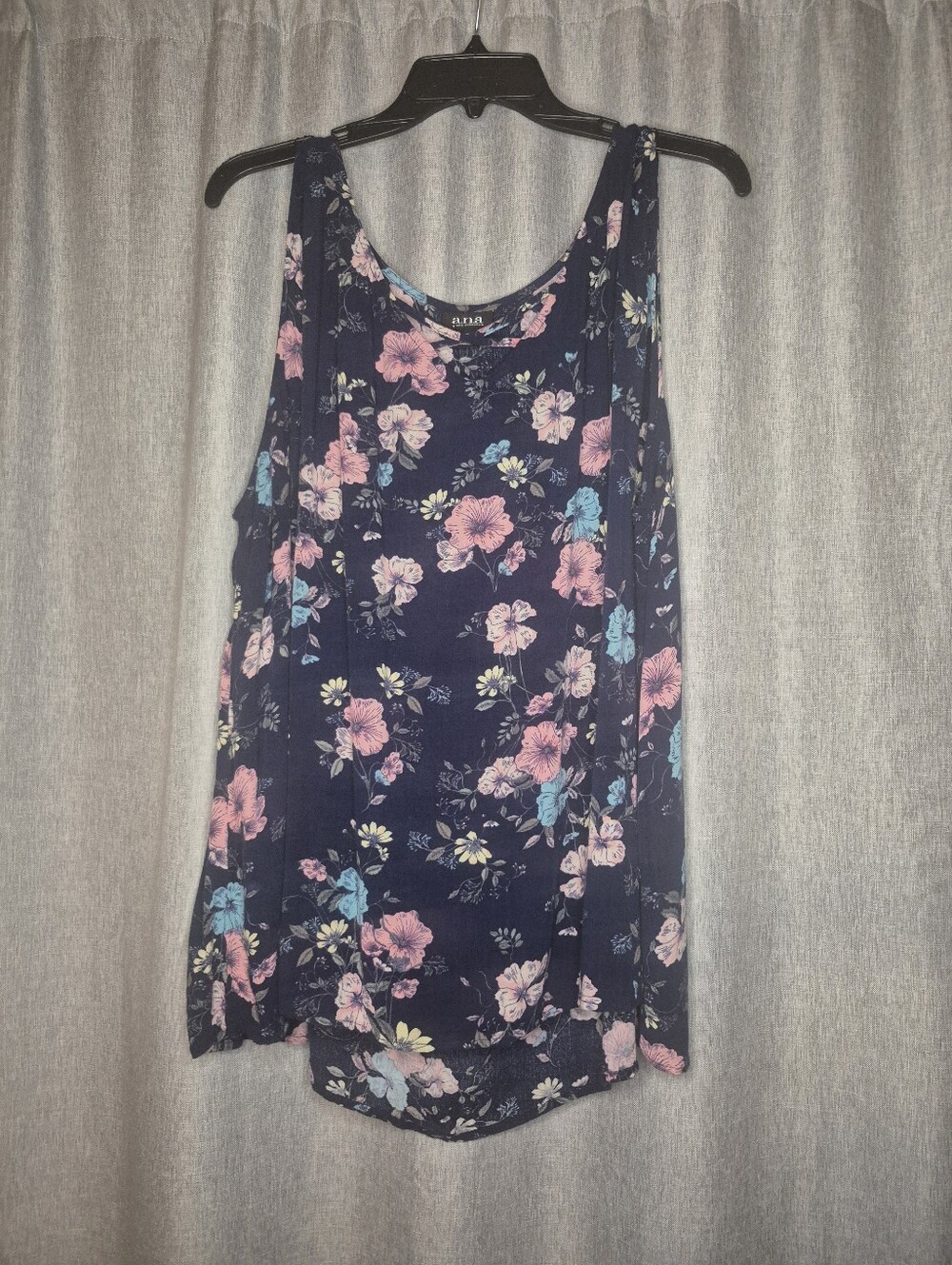 a.n.a Navy Floral Tank with Pink & Blue Blooms